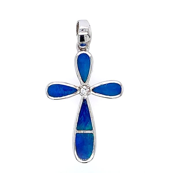 SS Cross Pendant with Inlay Opals & CZ Franzetti Jewelers Austin, TX