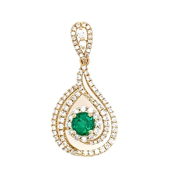 18K Yellow Gold Emerald and Diamond Pendant Franzetti Jewelers Austin, TX