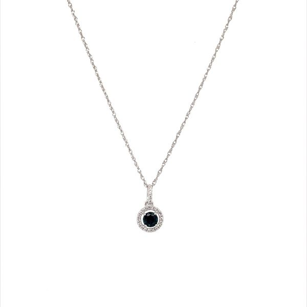 14K White Gold Round Blue Sapphire & Diamond Pendant with Chain Image 2 Franzetti Jewelers Austin, TX
