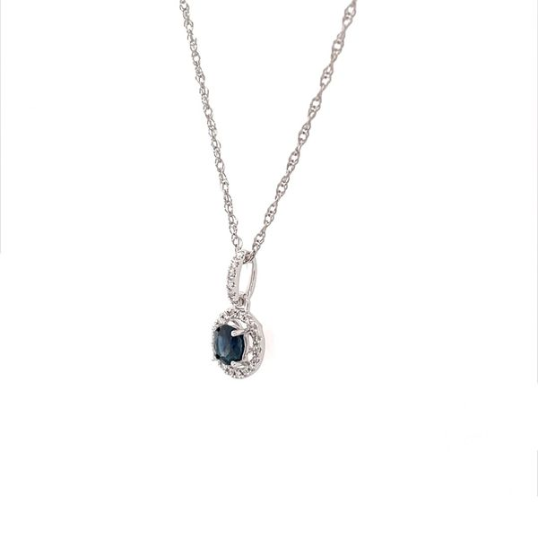 14K White Gold Round Blue Sapphire & Diamond Pendant with Chain Image 3 Franzetti Jewelers Austin, TX
