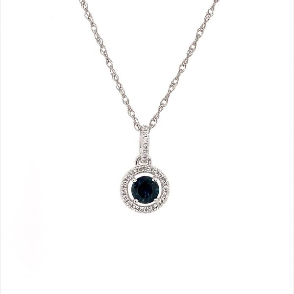 14K White Gold Round Blue Sapphire & Diamond Pendant with Chain Franzetti Jewelers Austin, TX