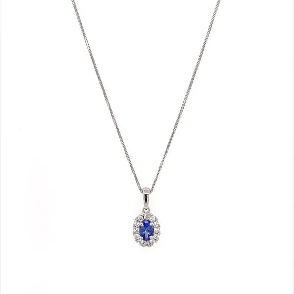 14KW Gold 6x4 mm Oval Tanzanite & Diamond Pendant on 18