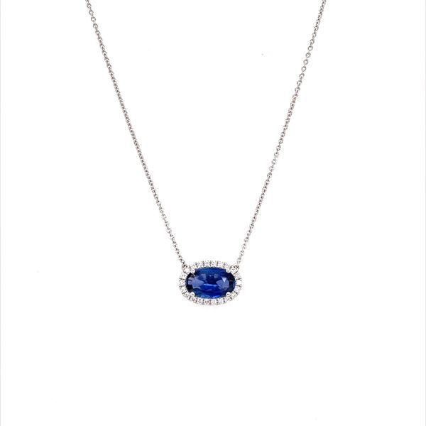 18K White Gold Blue Sapphire & Diamond Pendant Necklace Image 3 Franzetti Jewelers Austin, TX