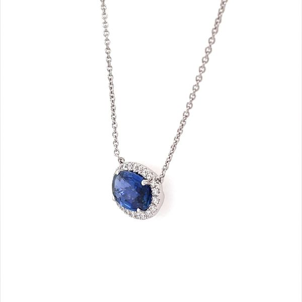 18K White Gold Blue Sapphire & Diamond Pendant Necklace Image 4 Franzetti Jewelers Austin, TX