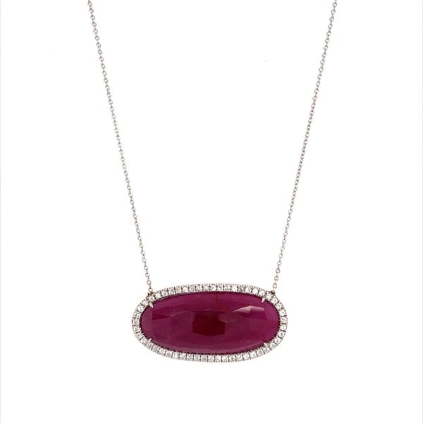 14K White Gold Ruby & White Sapphire Pendant with 18