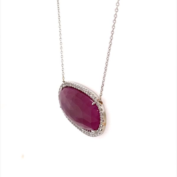 14K White Gold Ruby & White Sapphire Pendant with 18