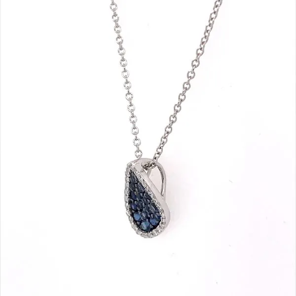 14KW Pave Set Blue Sapphire & Diamond Pendant with 16