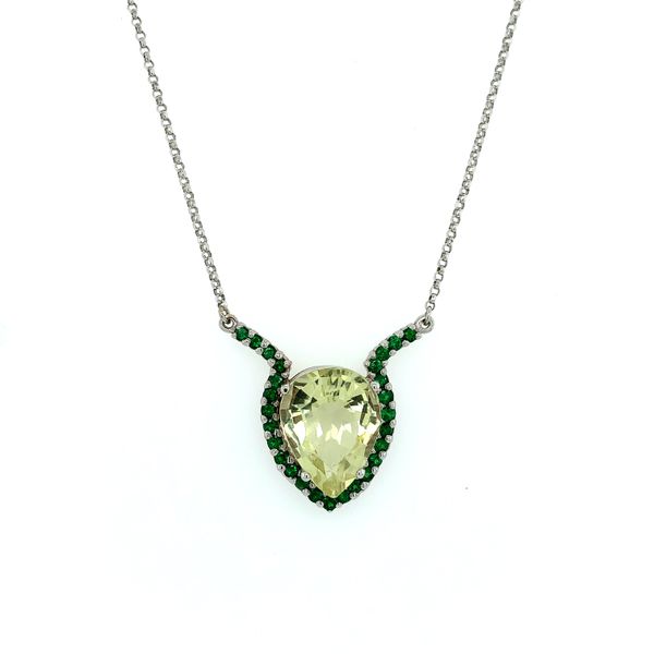 14K White Gold Lemon Quartz & Tsavorite Necklace Image 2 Franzetti Jewelers Austin, TX