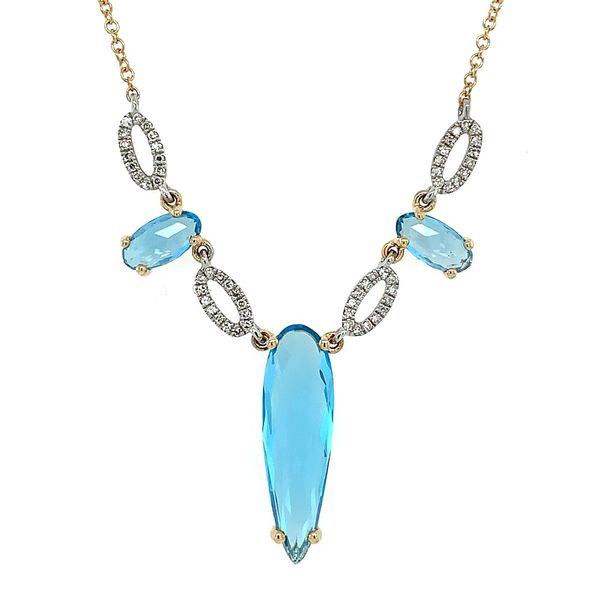 Swiss Blue Topaz and Diamond 3 Stone Pendant Necklace Franzetti Jewelers Austin, TX