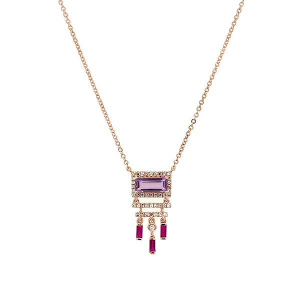 Pink Amethyst, Ruby and Diamond Art Deco Necklace Image 2 Franzetti Jewelers Austin, TX