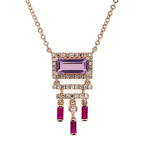 Pink Amethyst, Ruby and Diamond Art Deco Necklace Franzetti Jewelers Austin, TX