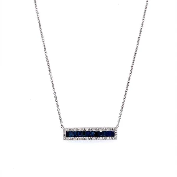 14K White Gold Blue Sapphire & Diamond Necklace 18