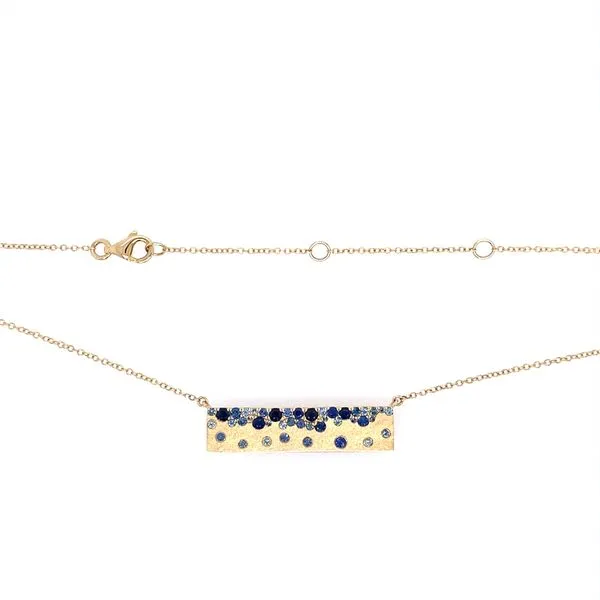 14KY Gold Mix Blue Flush Set Sapphire Bar Pendant Image 3 Franzetti Jewelers Austin, TX