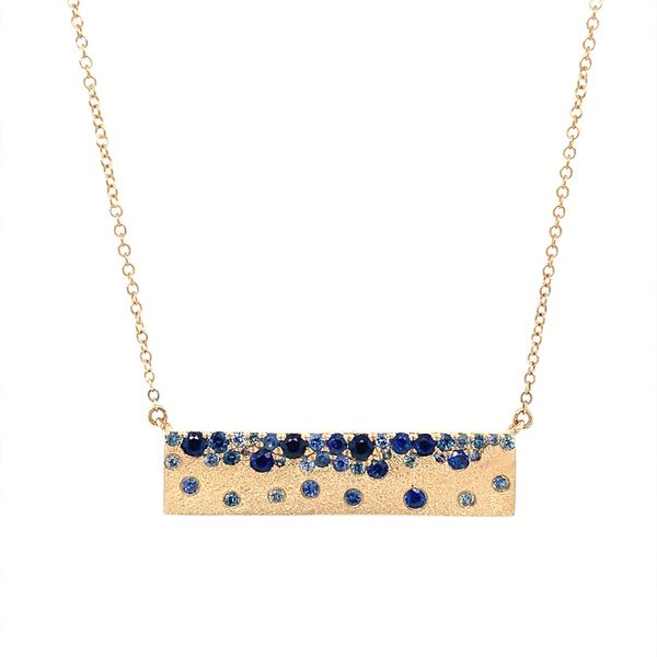 14KY Gold Mix Blue Flush Set Sapphire Bar Pendant Franzetti Jewelers Austin, TX