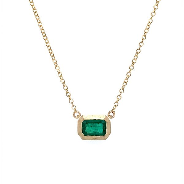 14KY Gold Emerald Cut Emerald Bezel Pendant Necklace Franzetti Jewelers Austin, TX
