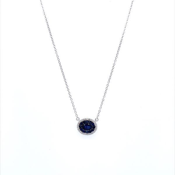14KW Gold Blue Sapphire & Diamond Oval Cluster Pendant Necklace Image 2 Franzetti Jewelers Austin, TX