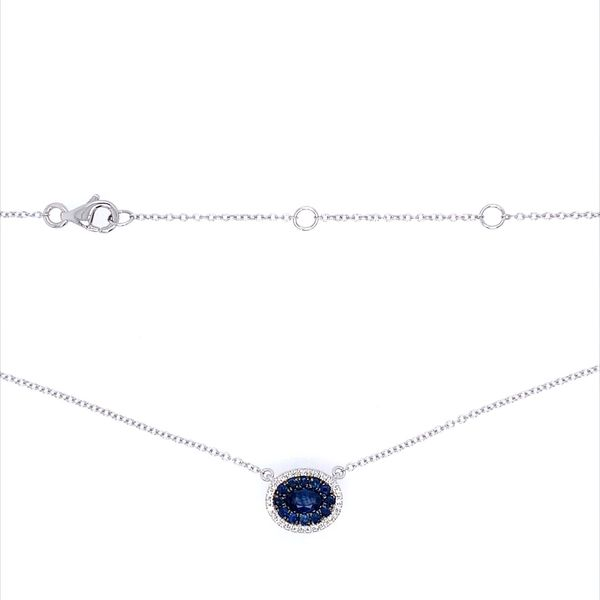 14KW Gold Blue Sapphire & Diamond Oval Cluster Pendant Necklace Image 3 Franzetti Jewelers Austin, TX