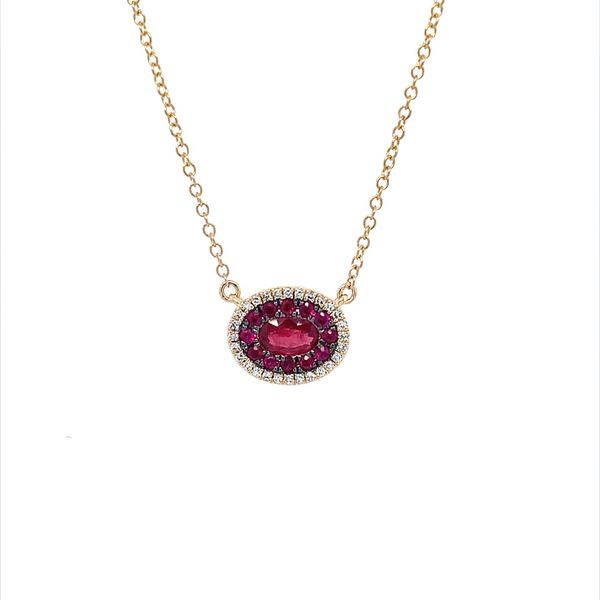 14KY Gold Ruby & Diamond Oval Cluster Pendant Necklace Franzetti Jewelers Austin, TX