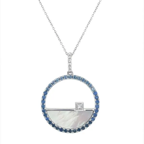 14KW Gold Diamond, Blue Sapphire & MOP Necklace 16