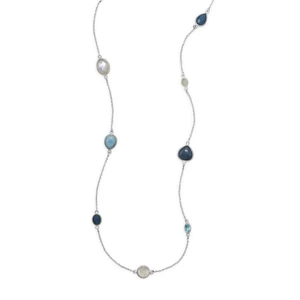 SS Moonstone, Blue Topaz, Larimar & Aventurine Necklace 29