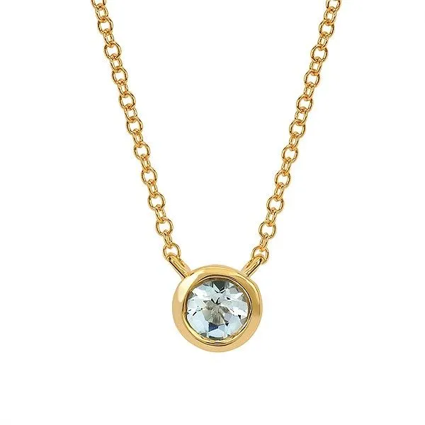 14KY Gold Bezel Set Aquamarine Pendant Necklace 18