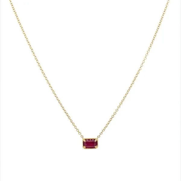 14KY Gold Emerald Shape Ruby Necklace 18