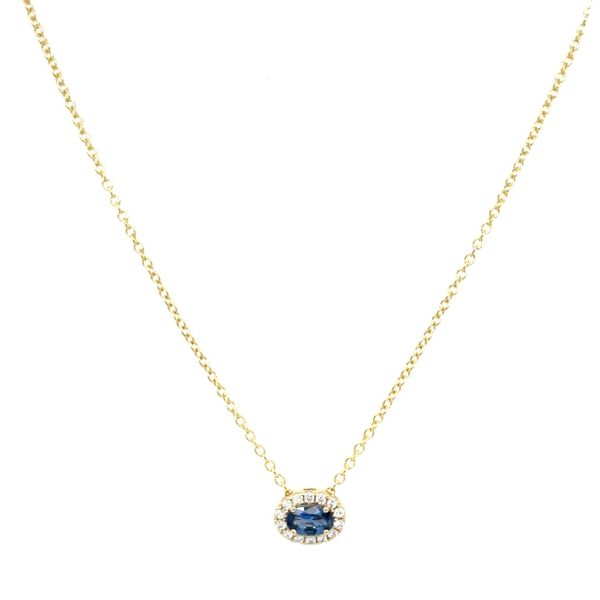 14KY East-to-West Set Oval Sapphire & Diamonds Necklace 18