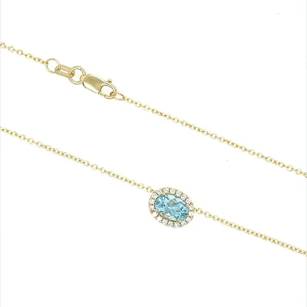 14KY East-to-West Set Oval Aqua & Diamonds Necklace 18