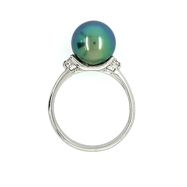 Platinum 9.7 MM Tahitian Pearl Ring with 2 Diamonds Image 3 Franzetti Jewelers Austin, TX