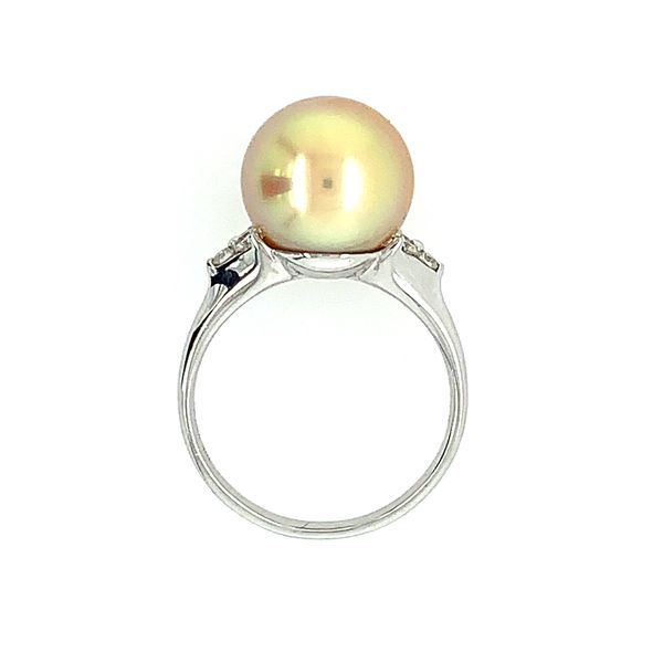 18KW Gold 11 MM Golden South Sea Pearl Ring with Diamonds Image 3 Franzetti Jewelers Austin, TX