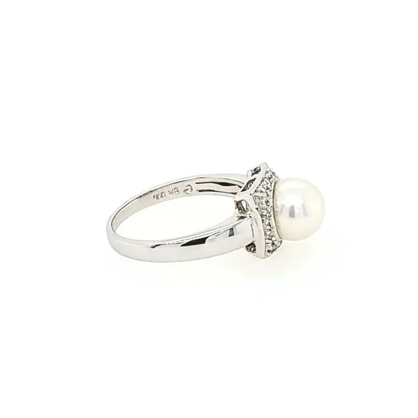 18K White Gold White Akoya Pearl Ring with Diamonds Image 3 Franzetti Jewelers Austin, TX