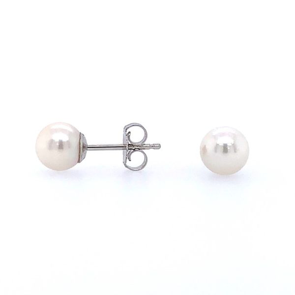 14K White Gold 6 - 6.5 mm Akoya Pearl Stud Earrings Image 2 Franzetti Jewelers Austin, TX