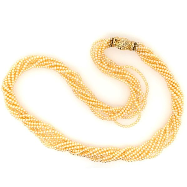 8 Strand 2 mm Pink Pearl Necklace with Gold Clasp 16.5