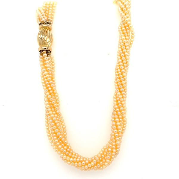 8 Strand 2 mm Pink Pearl Necklace with Gold Clasp 16.5