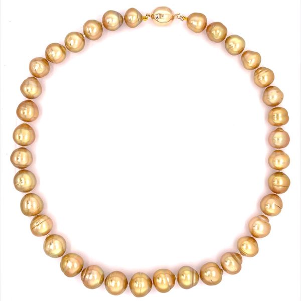 10 - 12.5 mm Golden South Sea Pearl Necklace with Yellow Gold Clasp 17.5