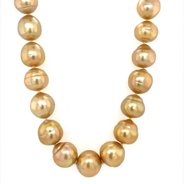 10 - 12.5 mm Golden South Sea Pearl Necklace with Yellow Gold Clasp 17.5