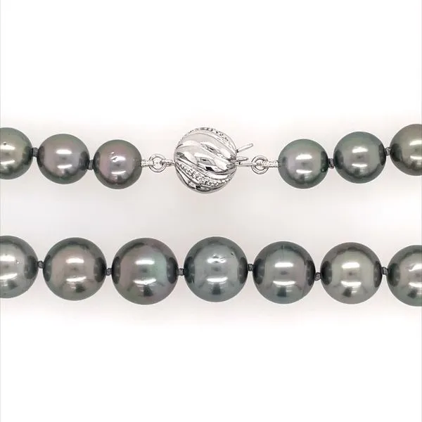 8.1 - 10.8 mm Black Tahitian Pearl Necklace with White Gold & Diamond Clasp 18