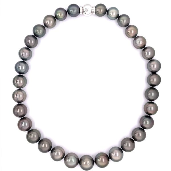 12.1 - 14.9 mm Black Tahitian Pearl Necklace with White Gold Clasp 17.5