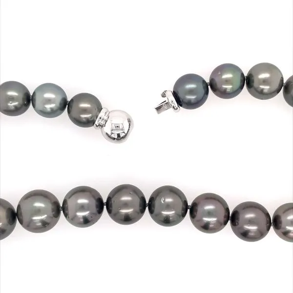 12.1 - 14.9 mm Black Tahitian Pearl Necklace with White Gold Clasp Image 3 Franzetti Jewelers Austin, TX