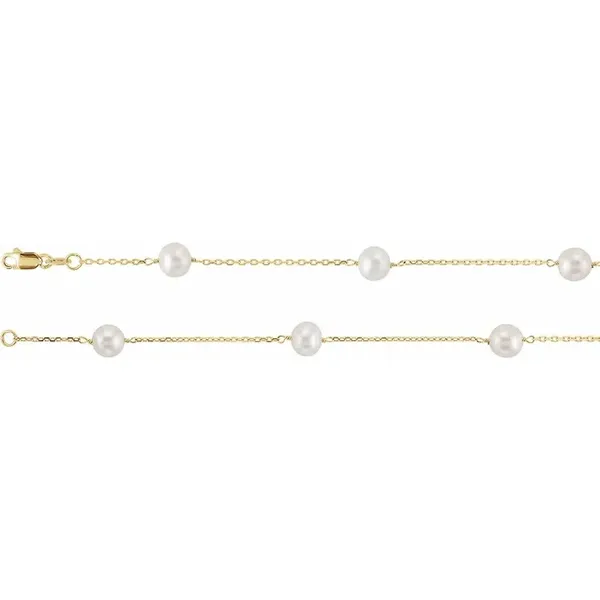 14K Yellow Gold Pearl Station Necklace 18