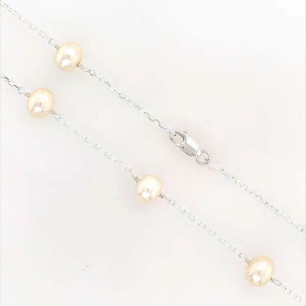 Sterling Silver 5.5 - 6 mm Pearl Station Necklace 18