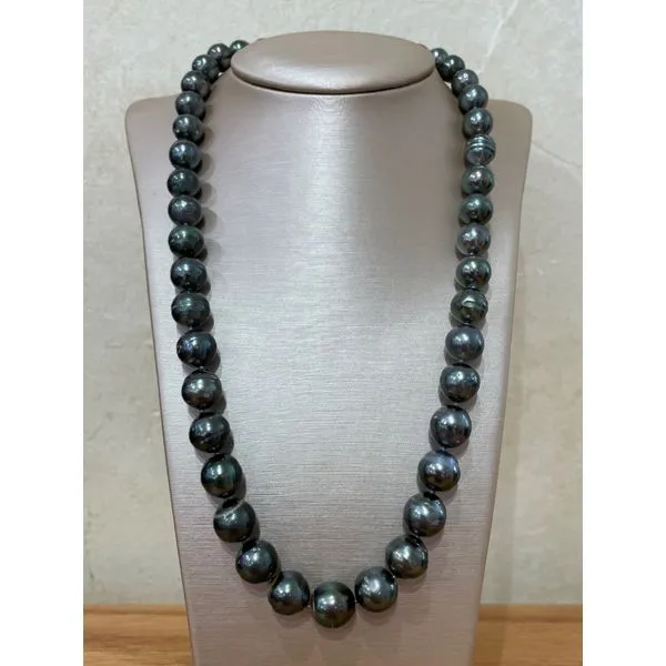8 - 10 mm Black Tahitian Pearl Necklace with SS Clasp 18