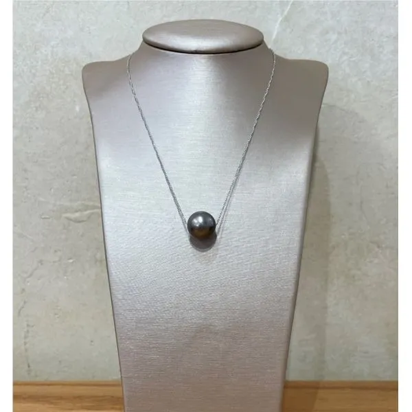 SS Necklace with 12.5 mm Black Tahitian Pearl - 16