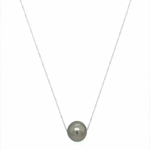 SS Necklace with 12.5 mm Black Tahitian Pearl - 16