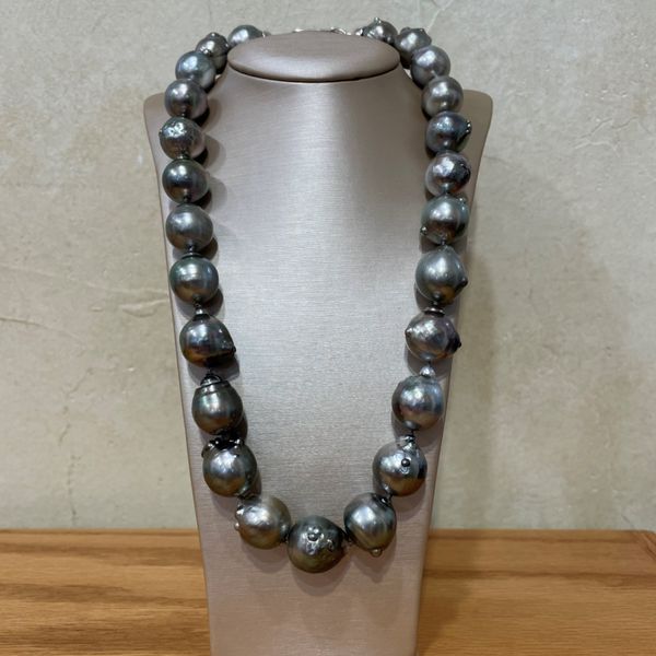 14 - 17.2 mm Baroque Black Tahitian Pearl Necklace with SS Clasp 20