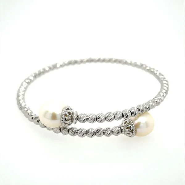 SS Bangle Bracelet with 2 White Freshwater Pearls Franzetti Jewelers Austin, TX