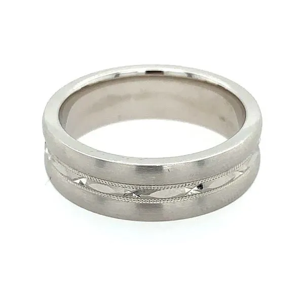 14K White Gold Center Design & Milgrain Groove Wedding Band Image 2 Franzetti Jewelers Austin, TX