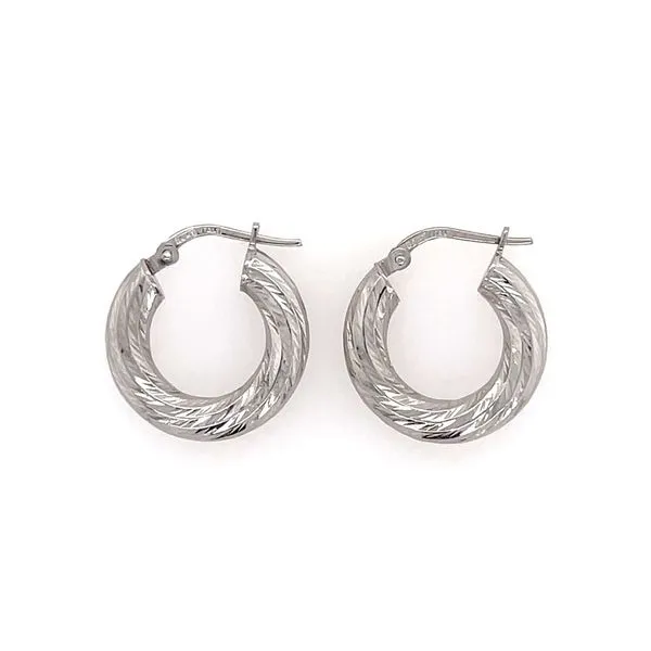14K White Gold Diamond Cut Twist Hoop Earrings 18 MM Image 2 Franzetti Jewelers Austin, TX