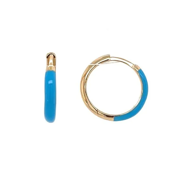 14KY Gold 14.5 MM Blue Enamel Hoop Earrings Franzetti Jewelers Austin, TX