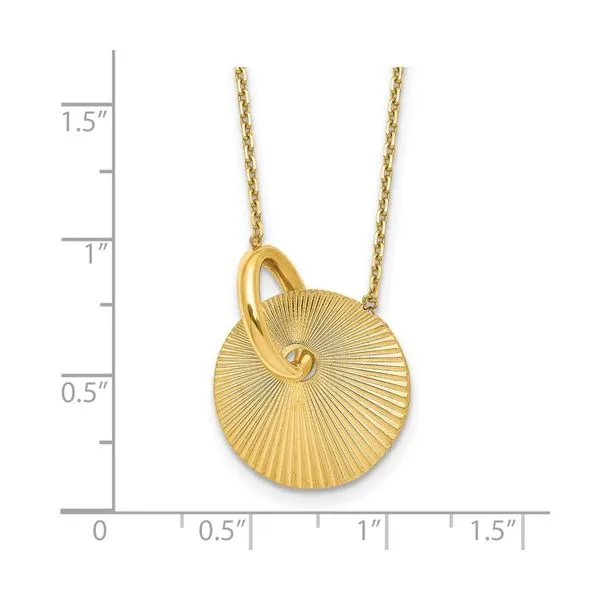 14KY Gold Polished & Textured Circle Necklace - 16